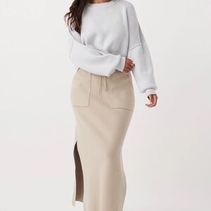 ARCAA Organic Cotton Beige Maxi Knit Skirt with Side Slits - Women